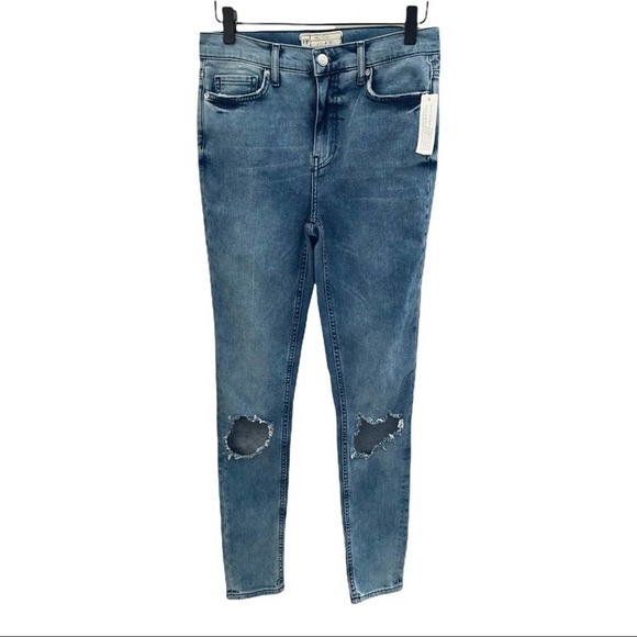 Free People Pants - Free People High Rise Busted Knee Jeans Blue Size 28L NWT